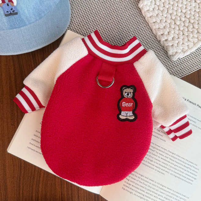 데이소이 반려동물 뽀글이 야구 점퍼, 02 레드, 1개