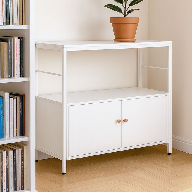 가구느낌 복 주방 수납장, 화이트화이트, 2단
