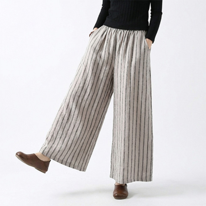 파라다이소 여성용 스트라이프 내추럴 코지 와이드 밴딩 팬츠