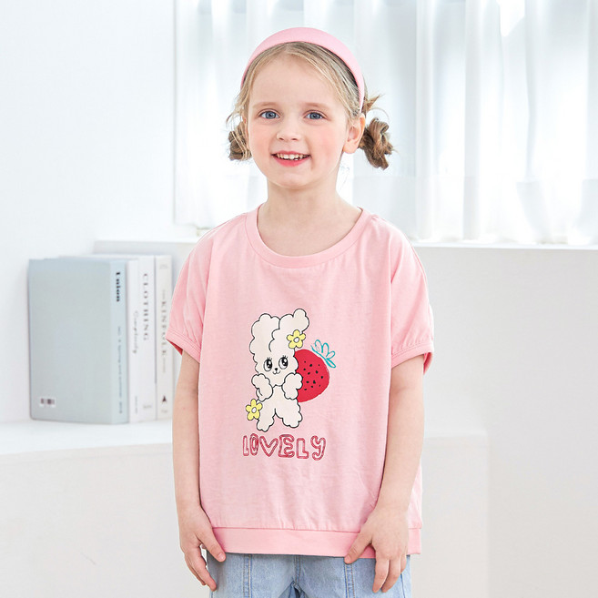 월튼키즈 여아용 통기성 러블리 베리 래빗 티셔츠