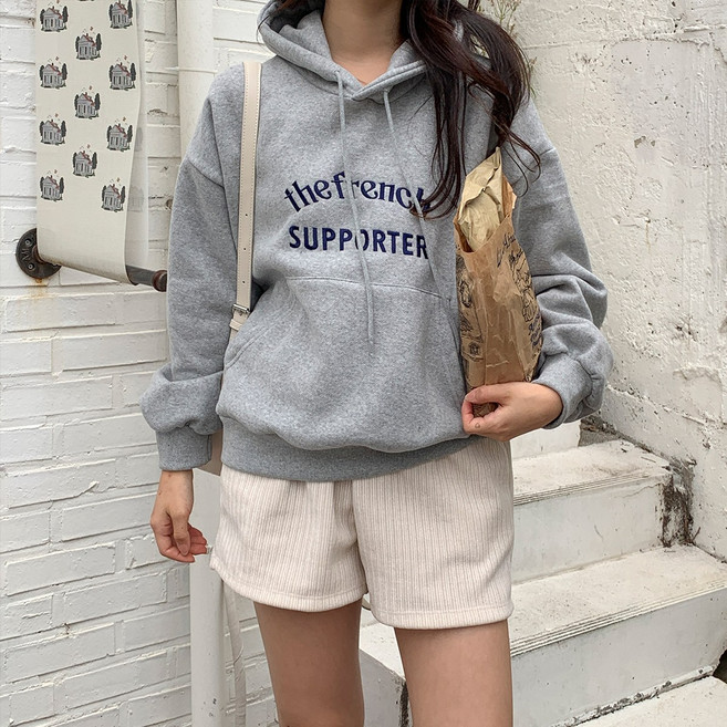 린다샵 여성용 추투포 프렌치 레터링 자수 캥거루 포켓 기모 보온 후드티 cpt15955k4a