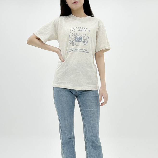 안다로미 여성용 통기성 크렘므 반팔 티셔츠