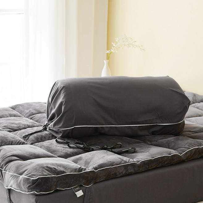 라뽐므 노르빅 극세사 토퍼 + 파우치 세트, 토퍼(차콜 그레이), 파우치(차콜 그레이)