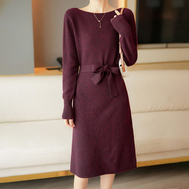 페이퍼먼츠 오브엘 허리 리본끈 니트 원피스 11908