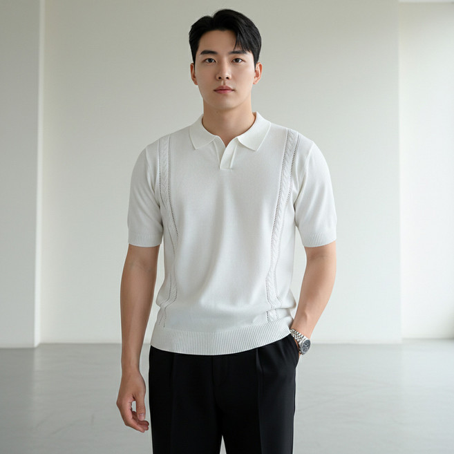 인피어스 남성용 다용도 반팔 카라 니트 I263-120