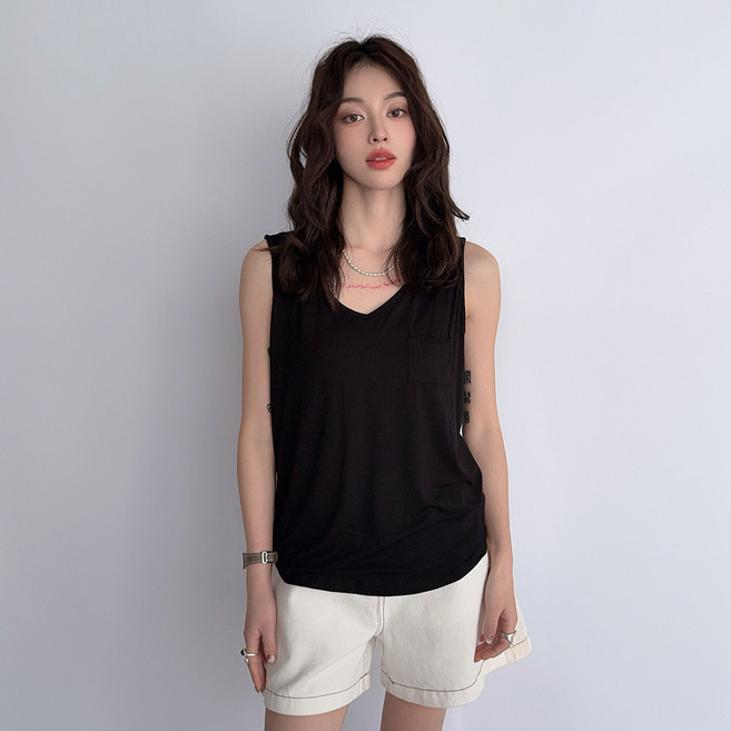 TheSirup 女性透氣莫代爾口袋細節修身無袖上衣