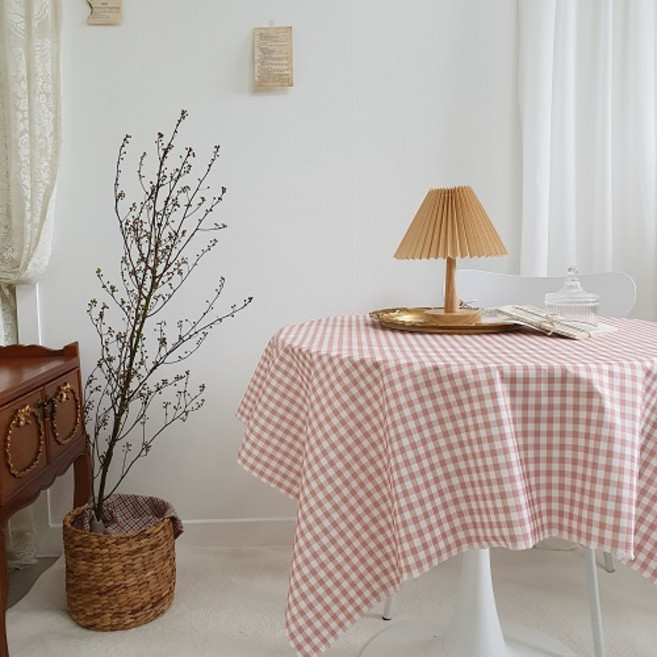 체크 방수 식탁보, 핑크, 2인1마(150 x 90 cm), 1개