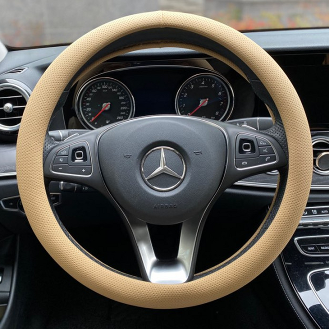 홉스 가죽 원형 자동차 핸들커버, 포인트 아이보리