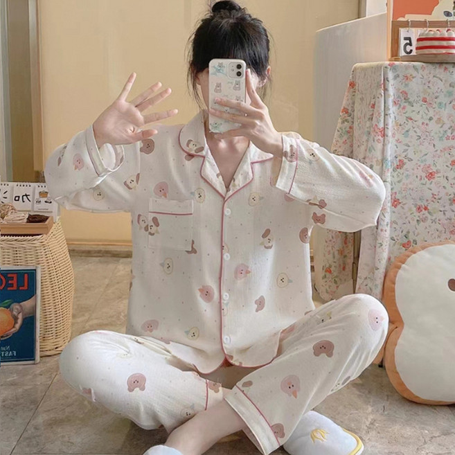 Elsso 女性用高級棉紗柔軟睡衣上下套裝