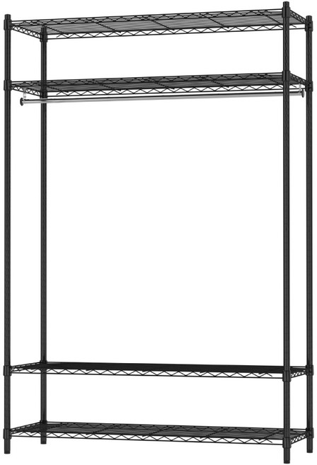 KI WISH 居家生活 無布套四層衣櫥架 附吊衣桿, 黑色, 4層