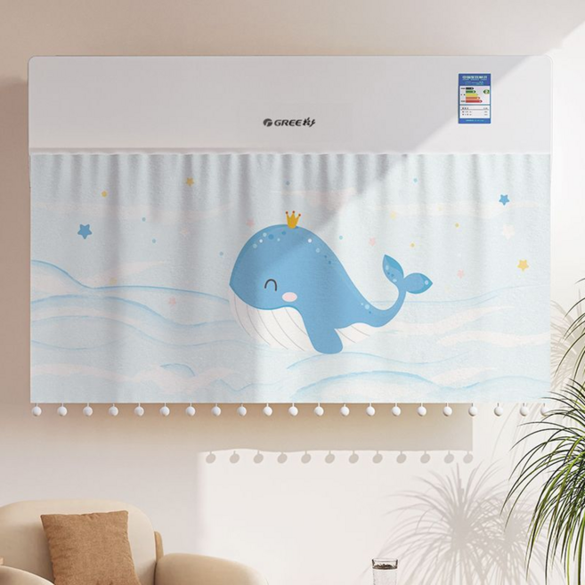 릴리픽 바람막이 에어컨 가리막 커튼 90 x 50 cm + 벨크로 세트, 1세트, 커튼(귀여운 고래)