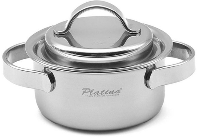 Kitchen Flower Platina Tri-ply IH感應不鏽鋼迷你雙耳鍋 12cm, 1個, 單色
