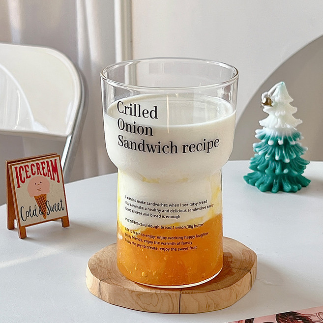 프렌치마르스 레시피 레터링 홈카페 유리 주스잔 550ml, 1개, 블랙