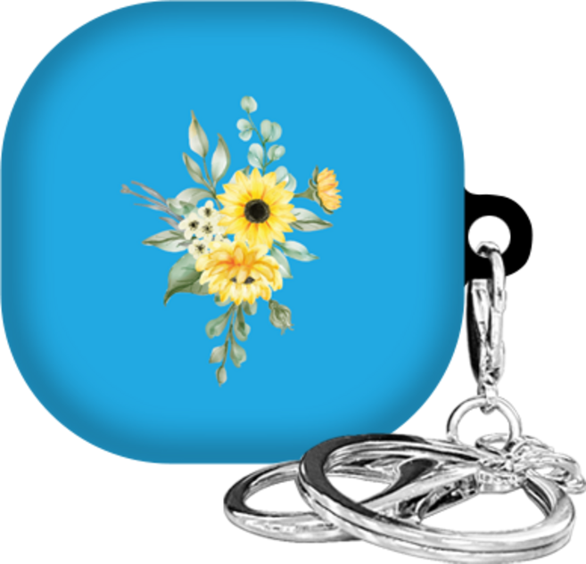 까미또 갤럭시 플라워 버즈2 버즈라이브 버즈프로 하드 케이스 + 키링, 해바라기 블루, 1개