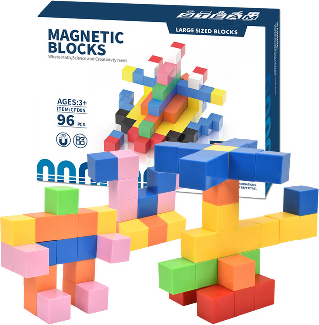 오즈토이 착착 자석 빌딩 큐브 블록 불투명 cfd05 96p, 혼합색상, 1개