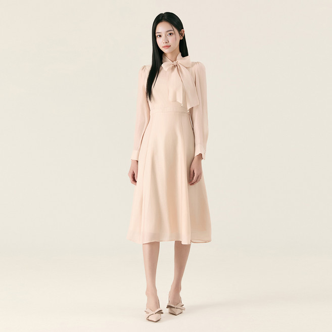 Roem 女款領帶 + 透膚長版連身裙套裝, 26 淺粉色