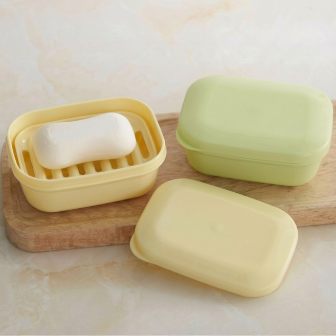벨리안 휴대용 파스텔 비누 케이스 2종 세트 8.6 x 11.6 x 4.7 cm, 옐로우, 그린, 1세트