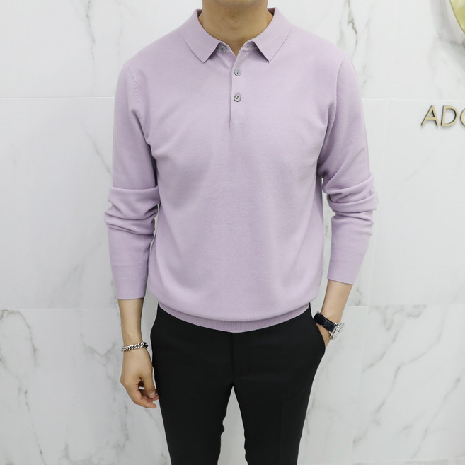 Adore Classic 男士鈕扣領亨利領喀什米爾長袖針織衫 ZR