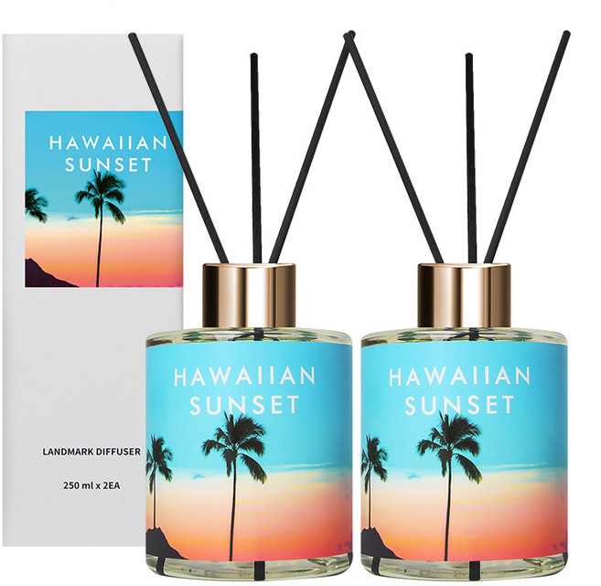 플렌느 퍼퓸 랜드마크 디퓨저 250m x 2p + 섬유스틱 10p 세트, 하와이안선셋, 250ml, 2개