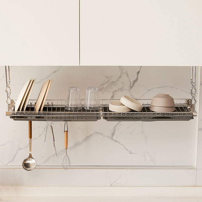 하이라인 레트로 스테인리스 상부장 부착식 식기건조대 900, 실버, 1개, 1단