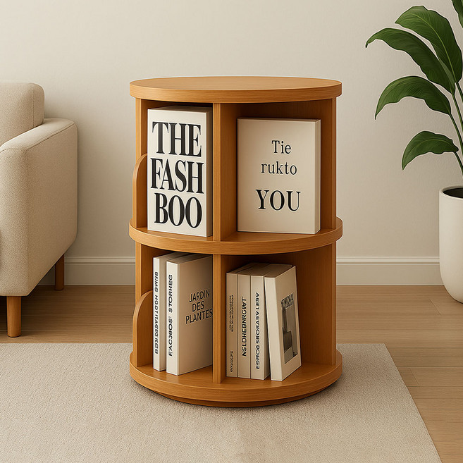 GAGU FEELING 500 圓形收納旋轉書櫃, 自然色, 3層