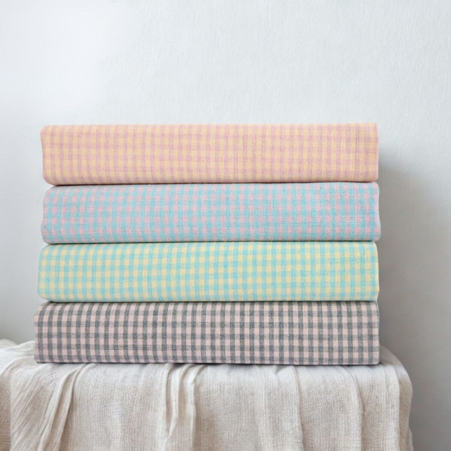 슈슈룸 멜란지 미니 체크 워싱 면원단 4종 세트, 핑크, 블루, 민트, 그레이, 1세트
