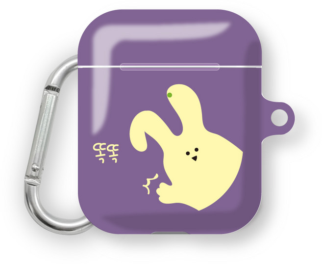 프루그나 토끼입니다 에어팟 하드케이스 + 카라비너, 퍼플, 1개