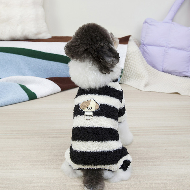 파스텔펫 반려동물 줄무늬 플리스 올인원, 블랙, 1개