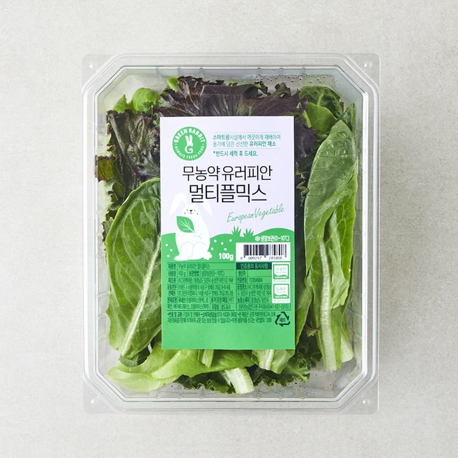 그린래빗 무농약 인증 유러피안 멀티플믹스 샐러드, 100g, 1개 - 쿠팡