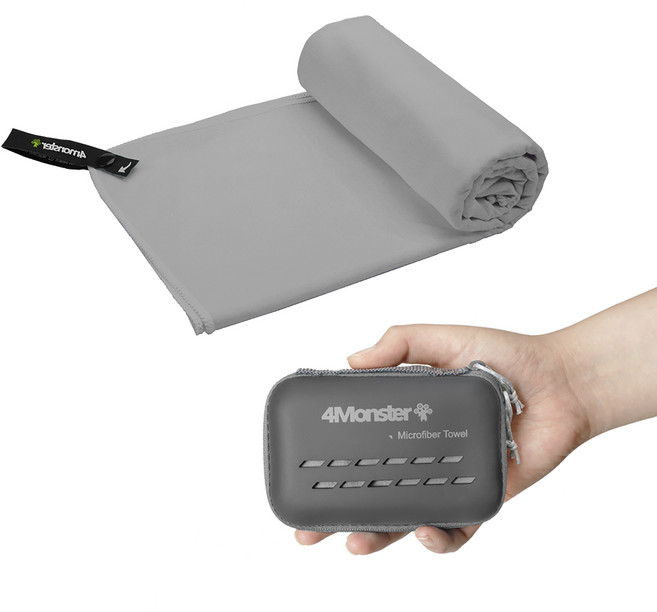 4몬스터 마이크로화이바 극세사 타월 + EVA 케이스 세트 스몰, 그레이, 1개