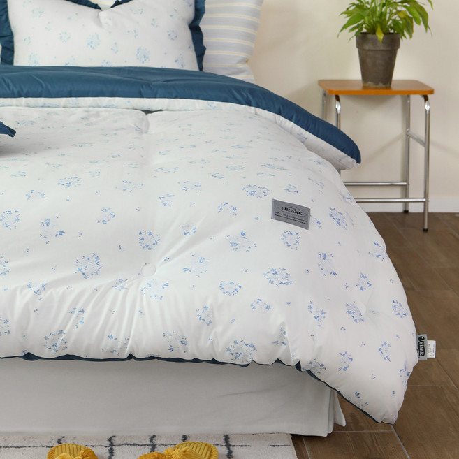 EBLANK 韓國製造 Blooming Garden 60支純棉絎縫被, 深海軍藍