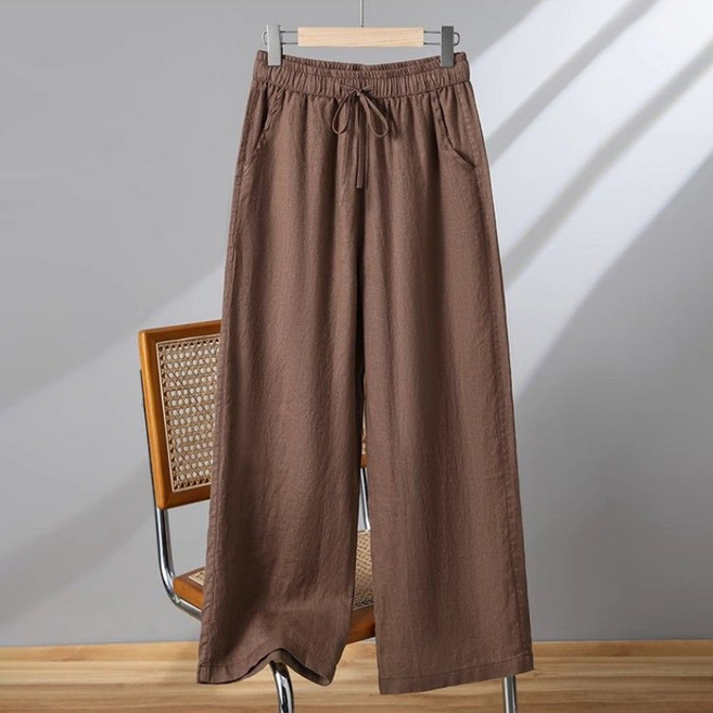 반야스토리 여성용 린넨 면 와이드 일자 밴딩 팬츠 SS107