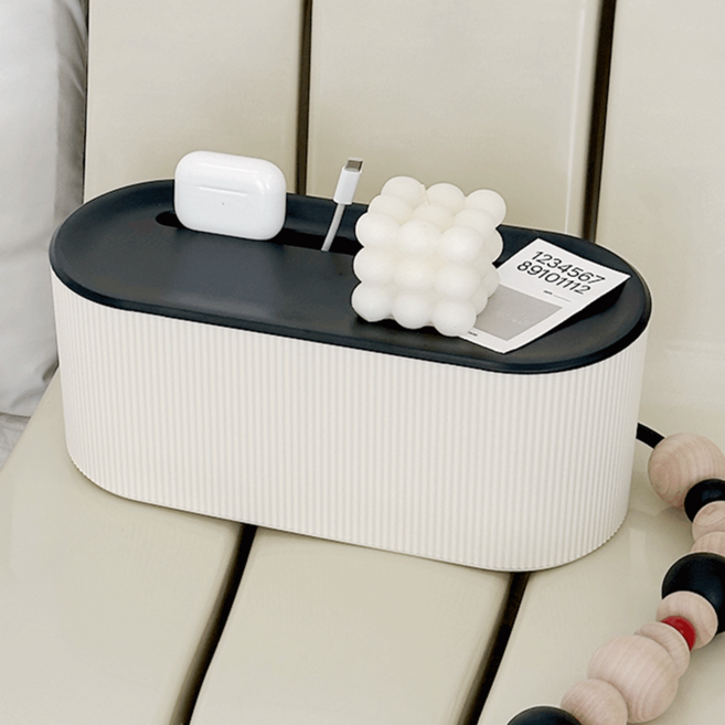 데미무드 보이드 멀티탭 공유기 덮개식 정리함, 블랙, 1개