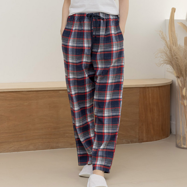 핑코코 블렌 체크 모직 9부 기모 파자마 바지 M0019
