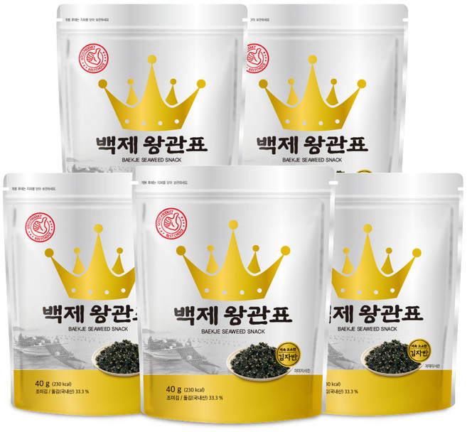 광천김 백제 왕관표 김자반, 40g, 5개