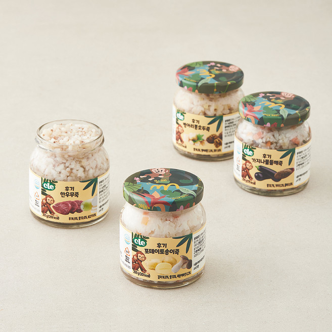cle 후기 9~11개월 한우무죽 200g + 병아리콩호두죽 200g + 포테이토송이죽 200g + 가지나물들깨죽 200g 클레 이유식 B세트, 1세트
