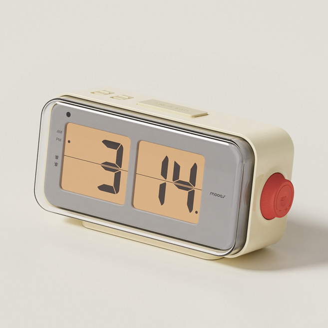 무아스 레트로 오토플립 알람 탁상시계, 크림