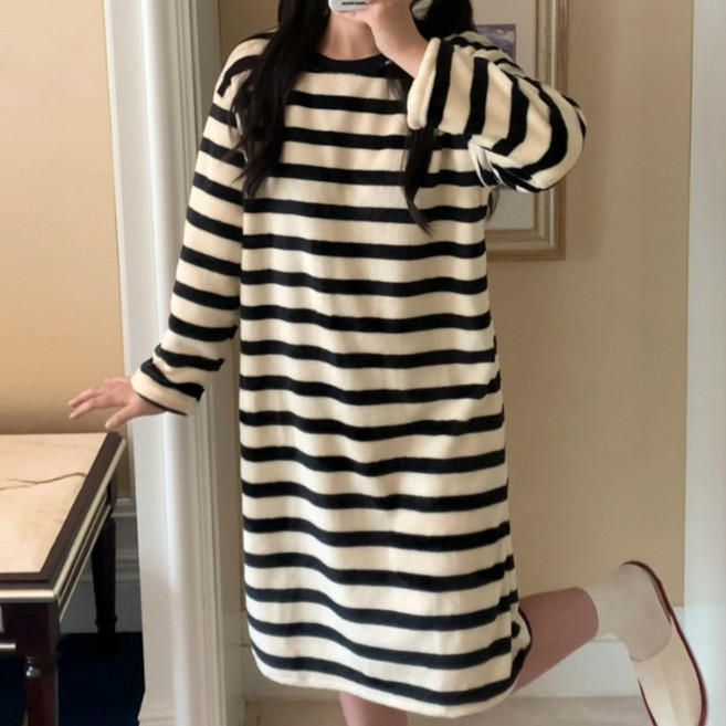 PEONIST 女性保暖法蘭絨中長款連身睡衣