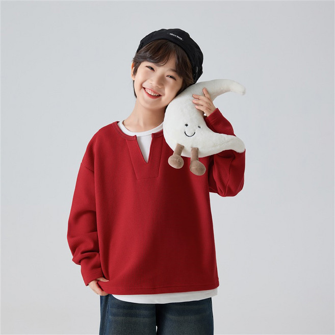 스타빈 아동용 레이어드 브이넥 와플긴팔티