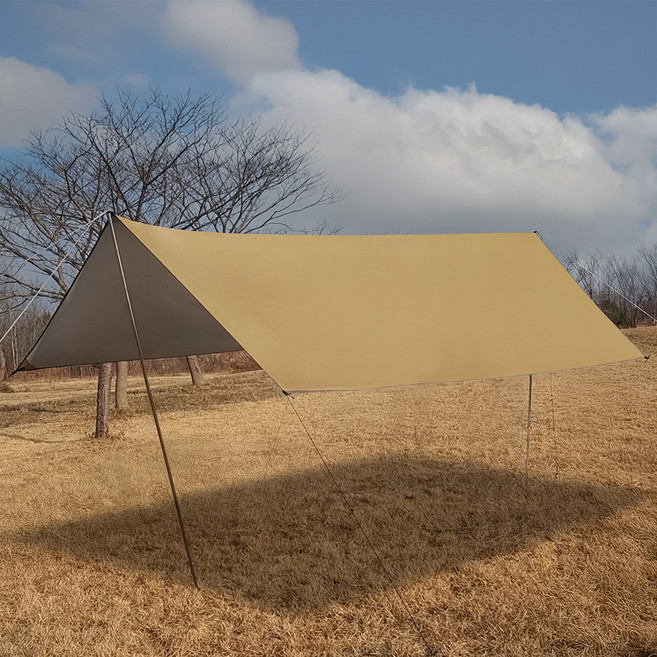 캠프빌리지 실버코팅 방수 렉타타프 S1 + 폴대 세트, 베이지