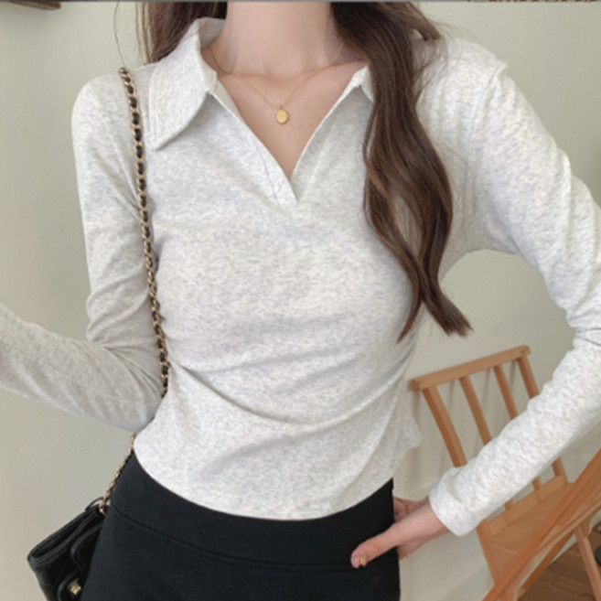 언헤브 여성용 카라 브이넥 긴팔티