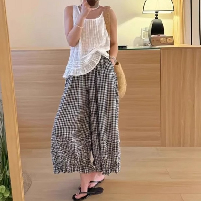 아이엠몽 여성용 루즈핏 밴딩 캉캉 프릴 레이어드 롱 바지 R6H169