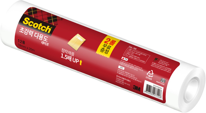 쓰리엠 스카치 초강력 다용도 테이프 리필 18mm x 20m 12롤, 투명, 1개