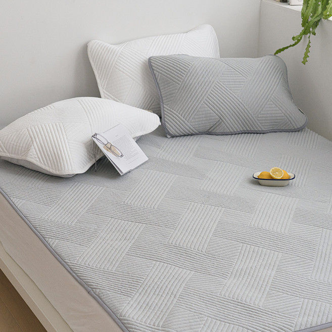 바자르 얼음결 3중직 냉감 밴딩 패드, 격자 그레이, 쿨매트