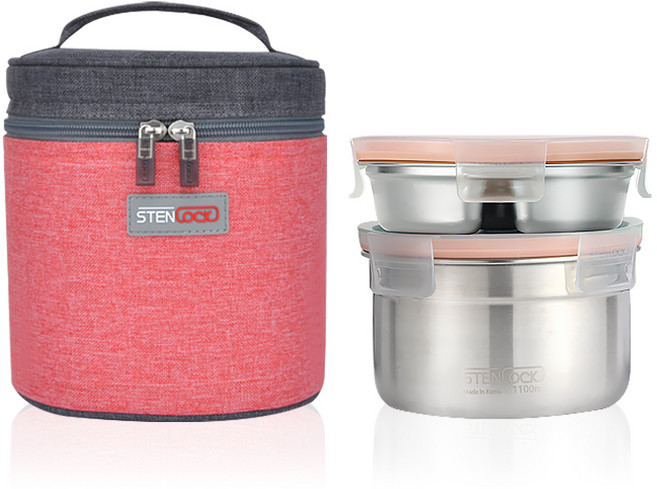 스텐락 퓨어 원형 2단 도시락 중 350ml + 1100ml 세트, VINTAGERED, 1세트