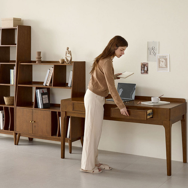 까르엠가구 헤이븐 고무나무 일자형 원목 컴퓨터 학생 1인용 데스크 책상 1500 방문설치, 월넛