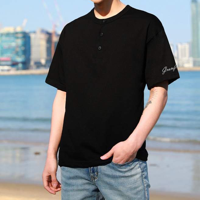 그랜피니 프리미엄 헨리넥 자수 반팔 티셔츠 HT101