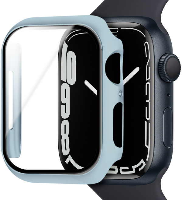 아이몰 애플워치 9H 강화유리 풀커버 프레임 케이스, 블루, 1개