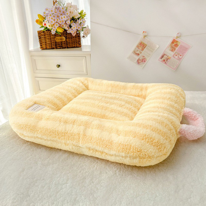 파스텔펫 반려동물 줄무늬 핸들 쿠션방석, 옐로우, 1개