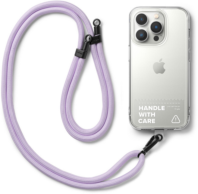 링케 휴대폰 태그홀더 + 숄더 스트랩 목걸이줄 세트, 클리어(홀더), 퍼플(스트랩), 1개